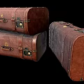Vintage Leather Suitcases with Metal Buckles and Retro Design Stacked in Classic Arrangement