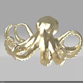 Realistic Golden Octopus Sculpture With Shiny Curled Tentacles On White Background