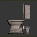 Old Worn Bathroom Toilet Furniture With Open Lid And Exposed Pipe