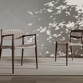 Modern Woven Accent Chairs with Wooden Frame and Tree Shadow in Natural Light