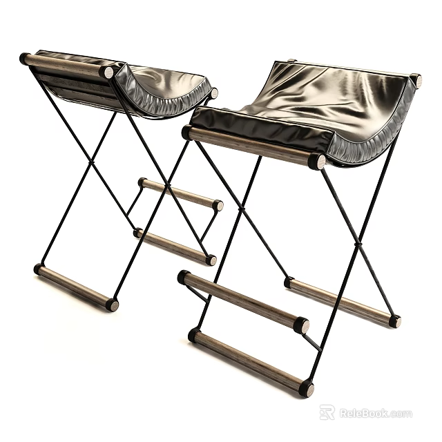 Modern Foldable Bar Stools with Metal Frame and Leather Seat Design 3d model 