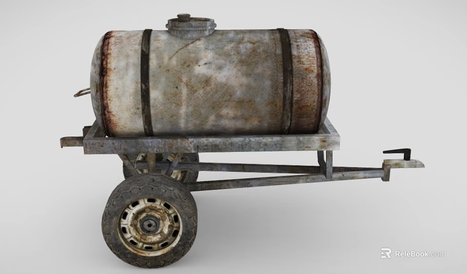 Rusty Metal Tank Utility Vehicle With Trailer Wheels And Cargo Structure 3d model 