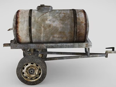 Rusty Metal Tank Utility Vehicle With Trailer Wheels And Cargo Structure 3d model