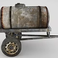 Rusty Metal Tank Utility Vehicle With Trailer Wheels And Cargo Structure