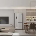 Minimalist Modern Living Dining Room Interior Design With TV Refrigerator And Dining Table Chairs
