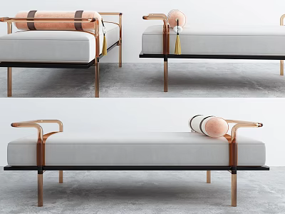 Modern Fabric Ottoman With Metal Legs And Decorative Rolled Cushion Design 3d model