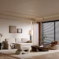 Cozy Modern Living Room With Sofa Curved Chair Wooden Floor Area Rug And Window Blinds