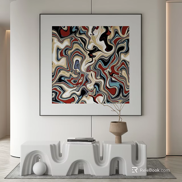 Abstract Painting In Modern Interior With White Furniture And Vase 3d model 