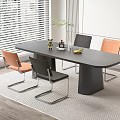 Modern Dining Table Set With Black Table Orange Black Chairs And Metal Legs