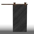 Gray Wood Grain Panel Barn Door With Metal Sliding Track