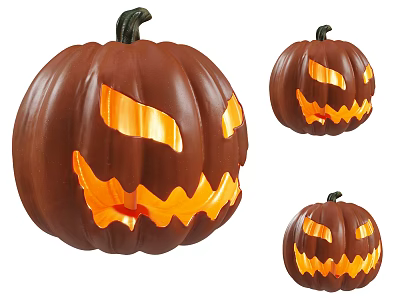 Three Piece Halloween Decorative Pumpkin Ornament Set with Carved Faces and LED Light Up Design 3d model