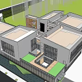 Modern Sales Office Building With Glass Curtain Wall White Exterior And Greenery
