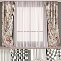 Elegant Floral Pattern Curtains With Sheer White Panels And Side Drapes For Window Decoration
