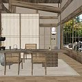 Traditional Japanese Tea Room Interior With Wooden Table Chairs Shoji Screen And Natural Light