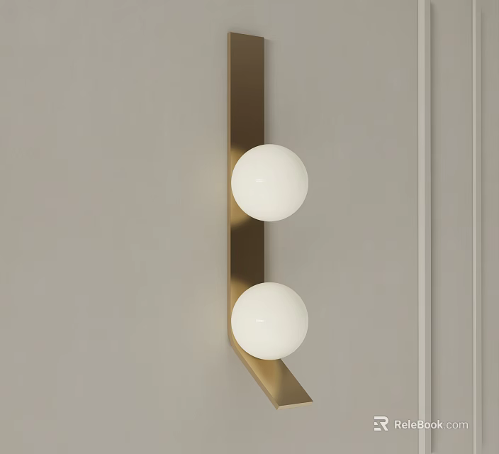 Modern Double Globe Wall Lamp With White Shades And Gold Metal Frame Design 3d model 