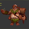 Horned Muscular Game and Movie Character In Green Leaf Outfit Holding Weapon With Magic Aura