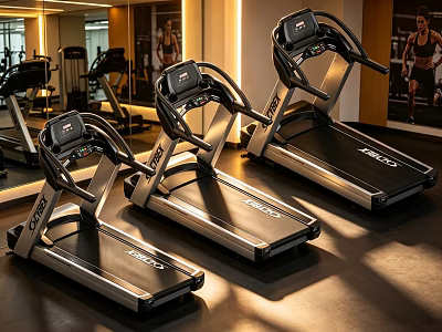 Modern High End Treadmills Side By Side As Professional Gym Equipment 3d model