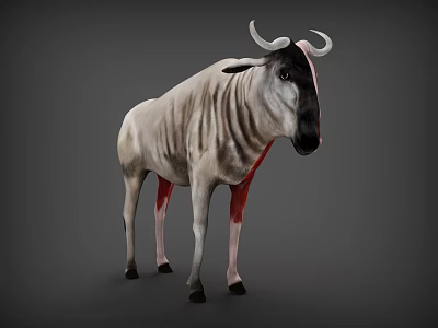 3D Animal Model With White Gray Body Red Legs Horns Standing On Gray Background 3d model