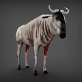 3D Animal Model With White Gray Body Red Legs Horns Standing On Gray Background