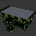 Traditional Chinese Style Black Desk With Ornate Golden Decorations And Carved Stool