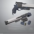 Futuristic Double Guns With White Blue Components And Ammunition