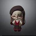 Cartoon Character With Long Brown Hair Red Glasses Red Top Black Skirt And Gold Pendant