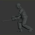 3D Model Of Worker In Safety Helmet Operating Chainsaw With Work Attire