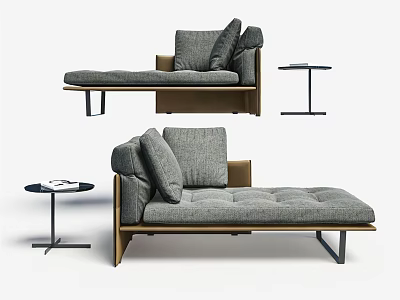 Modern Gray Upholstered Chaise Lounge With Metal Legs And Side Table 3d model