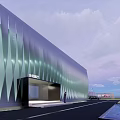 Modern Gallery Building Featuring Geometric Glass Facade Illuminated Exterior Trees And Cars Near Entrance