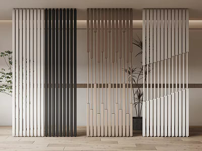 Modern Room Dividers With Vertical Slat Design In Black White Beige Indoor Space 3d model