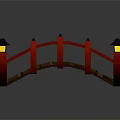 Kids Playground Equipment Red Bridge With Black Lanterns Wooden Deck And Railings 3d model