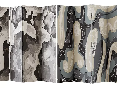 Folding Screen With Abstract Art Patterns In Gray Black Beige Tones 3d model