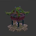 Traditional Chinese Pavilion Architecture With Blue Tile Roof Decorative Eaves Green Columns And Stone Base