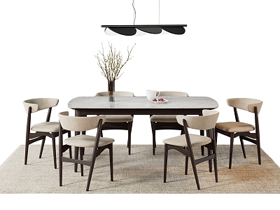 Simple Dining Table and Chair Nordic Dining Table and Chair Antique Potted Fruit Ornaments Carpet Chandelier model