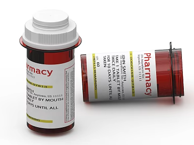 Red Medical Device Pharmacy Prescription Bottles For Oral Medication Tablets 3d model