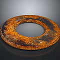 Rusty Circular Metal Industrial Equipment Part Featuring Central Hole And Corroded Surface