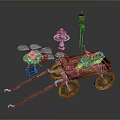 Outdoor Decorative Scene Components With Wooden Cart Fountain Birdhouse And Round Table