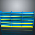 Blue And Yellow Multi Tiered Open Shelf Storage Unit For Organizing Items