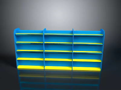 Blue And Yellow Multi Tiered Open Shelf Storage Unit For Organizing Items 3d model