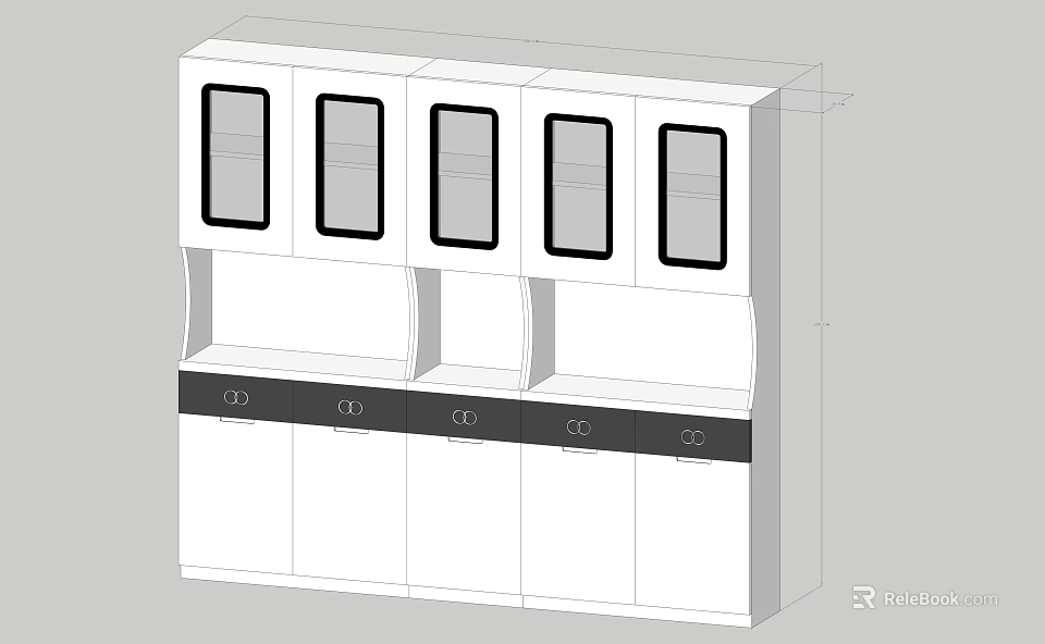 Modern Bookcase With Multiple Glass Doors And Lower Storage Cabinets 3d model 