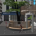 Vibrant Modern Commercial Street With Pedestrians Walking Traditional Signboards Stone Stairs And Greenery