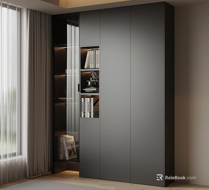 Modern Balcony Cabinet With Glass Door And Storage Shelves For Books And Decor 3d model 