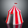Red And White Striped Tent With Small Flag On Top Worn Appearance Dark Background
