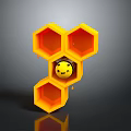 Yellow Hexagonal Honeycomb Structure Featuring Smiley Face Yellow Ball In Center 3d model