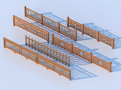 Wooden Railings With Various Carved Patterns Vertical Slats And Styles For Home Decoration 3d model