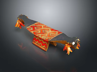 Traditional Ethnic Hat With Black Base Red Orange Geometric Patterns And Tassel Decorations 3d model