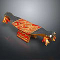 Traditional Ethnic Hat With Black Base Red Orange Geometric Patterns And Tassel Decorations