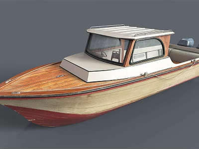 Classic Wooden Yacht With Red And White Hull And Open Cabin Design 3d model
