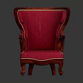 Red Upholstered Armchair With Gold Trim Wooden Arms And Legs Design