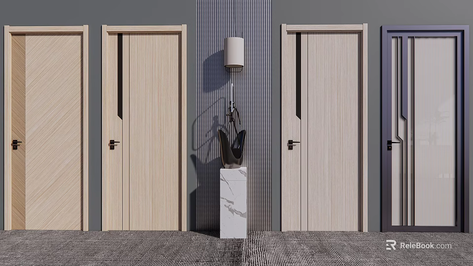 Modern Interior Hinged Doors With Wooden Texture Different Styles And Simple Design Lines 3d model 